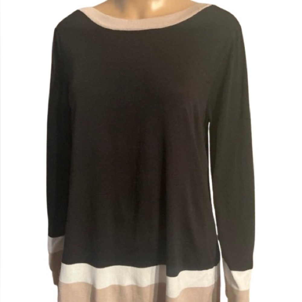 LAURA Black and Cream Long Sleeve Top - Size Large